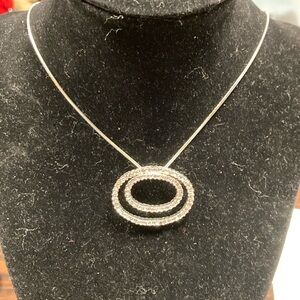 Premier Designs Necklace Silver Tone Double Oval Rhinestone Pendant 18”-20”